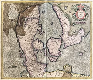 Gerardus Mercator's Cartographic Legacy Premium Framed Print Collection: Denmark (engraving, 1596)
