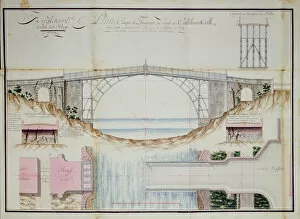 River artworks Collection: Drawings and Cross section of the Iron Bridge constructed in 1779 at Coalbrookdale