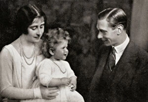 Angela Collection: The Duke and Duchess of York with their daughter Princess Elizabeth, c.1928 (b/w photo)