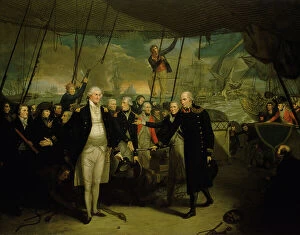 Hollander Collection: Duncan receiving the surrender of de Winter at the Battle of Camperdown, 1797 (oil on canvas)