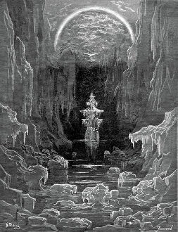 Image of Dante and Virgil in Inferno, crossing the cocytus, 1885 by Dore,  Gustave (1832-83)