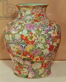 Chinese dynasties paintings Collection: Famille Rose vase with a mille fleurs decoration, Qianlong Dynasty, 1736-96 (ceramic)