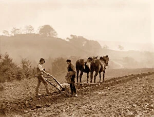 Plough Collection: Farmers Ploughing a field on Lealholm Hall Farm, Whitby. c. 1889 (photo)