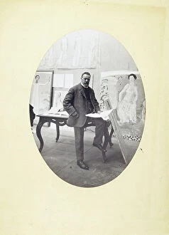 Oval Shaped Collection: Ferdinand Hodler in his Studio, in 1914, 1914 (gelatin print on cardboard)