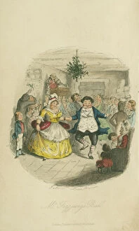 Carols Pillow Collection: Fezziwigs Ball - A Christmas Carol, 1843 (coloured etching)