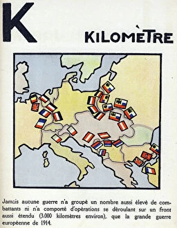 Belgium Photographic Print Collection: First World War 1914-1918 (14-18): Letter K as kilometre. Map of countries at war extending over