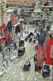 Impressionist techniques Greetings Card Collection: Flags on 57th Street, Winter 1918 (oil on linen)
