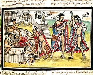 Aztec temples and carvings Jigsaw Puzzle Collection: Fol. 70v Human Sacrifice, 1579 (vellum)