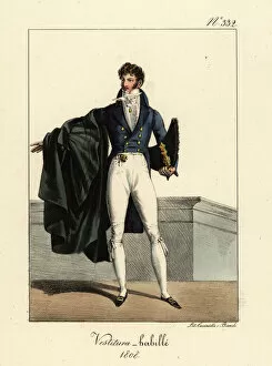 Historical fashion trends Pillow Collection: French noble in formal clothes, 1808. 1825 (lithograph)