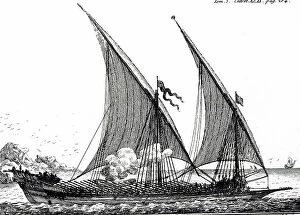 Galley Collection: A Galley under sail, 18th century (engraving)
