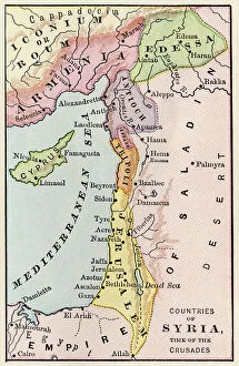 Maps Photographic Print Collection: Geographic map of the Middle East at the time of the Crusades. Lithography, 19th century