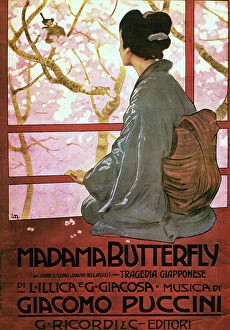 Fictional Characters Collection: Giacomo Puccini (1858 -1924) Italian composer of operas. Poster for Madama Butterfly