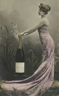 Surrealism art Photographic Print Collection: Girl with champagne bottle (colour photo)