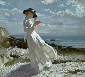 Coastal Landscape Collection: Grace reading at Howth Bay (oil on canvas)