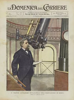 Female Scientist Collection: The Great Astronomer Schiaparelli at the Brera Observatory (colour litho)