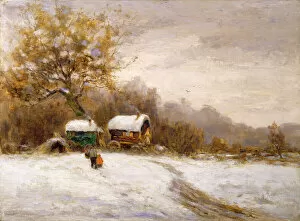 Caravan Collection: Gypsy Caravans in the Snow (oil on canvas)