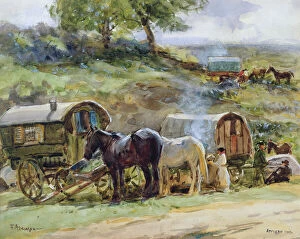 A Fine Art Print Collection: Gypsy Encampment, Appleby, 1919 (w / c on paper) (see also 54655)