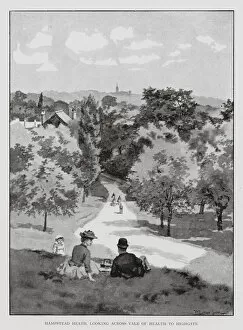 Landscape paintings Canvas Print Collection: Hampstead Heath, looking across Vale of Health to Highgate (litho)