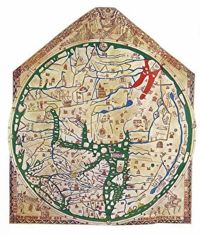 Flat Earth Framed Print Collection: The Hereford Mappa Mundi, 1280