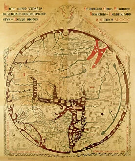 13 13th Xiii Xiiith Century Collection: Hereford mappa mundi (world map)