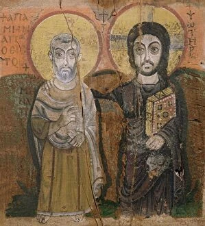 Louvre Pillow Collection: Icon depicting Abbott Mena with Christ, from Baouit, 6th-7th century (tempera on panel)