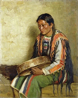 Middle Aged Collection: Indian with Drum, (oil on canvas)