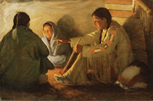 From The Back Collection: Indians by the Fire, (oil on canvas)