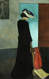 Historical fashion trends Photographic Print Collection: Interior (Lady with a Hat), 1891 (oil on canvas)