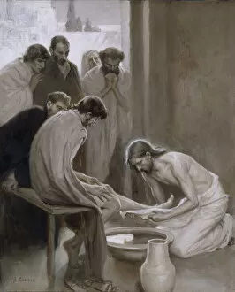 Life Of Christ Jigsaw Puzzle Collection: Jesus Washing the Feet of his Disciples, 1898 (oil and grisaille on paper)