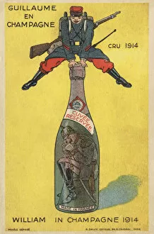 Trapped Collection: Kaiser Wilhem II in a champagne bottle (colour litho)
