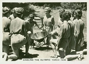 Related Images Jigsaw Puzzle Collection: Kindling the Olympic torch, 1936 (b/w photo)