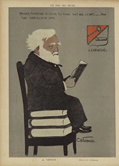 Le Mans Cushion Collection: The King of Trusts. Andrew Carnegie. Illustration for Le Rire (colour litho)