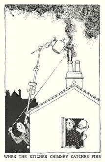 Heath Robinson Mouse Mat Collection: When the Kitchen Chimney Catches Fire (litho)