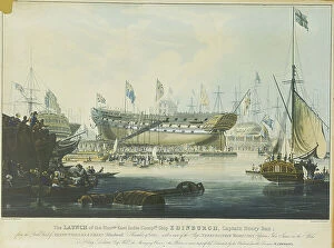 Rowing Boat Collection: The Launch of the Honourable East India Company's Ship Edinburgh from the dock yard of Messrs