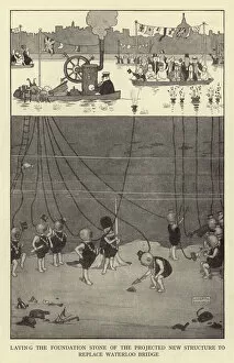 Heath Robinson Metal Print Collection: Laying the foundation stone of the projected new structure to replace Waterloo Bridge (litho)