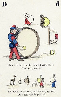 Gymnastics Collection: Letter D: Big drum and soldier one to the other soda make a great D, 1861 (engraving)