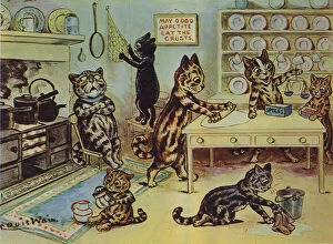 Cats Premium Framed Print Collection: The Little Miss Pussy Cats helping in the kitchen (colour litho)