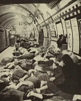 Plane Collection: Londoners sheltering from a German air raid on a platform in Piccadilly Underground Station during