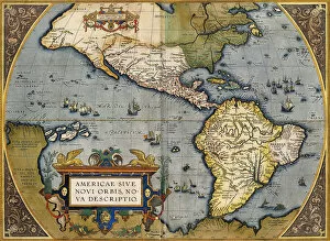 1612 Collection: A Map of America, 1612 (hand-coloured engraving)