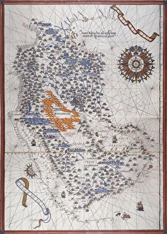 Maps Photographic Print Collection: Map of the Arabian Peninsula, with wind rose and details of ports and sea coasts