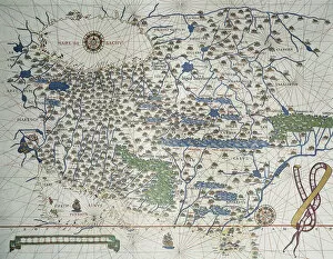 Armenia Metal Print Collection: Map of Asia, including Armenia, Iran, Afghanistan, with wind rose, details of ports