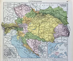 Bosnia and Herzegovina Glass Frame Collection: Map of the Austro-Hungarian empire, illustration from a French geography school textbook