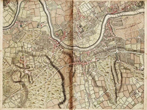 Wandsworth Mouse Mat Collection: Map of Barnes, Battersea, Putney and Wandsworth, 1746 (coloured engraving)