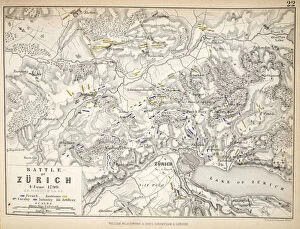 Austria Metal Print Collection: Map of the Battle of Zurich, published by William Blackwood and Sons, Edinburgh & London