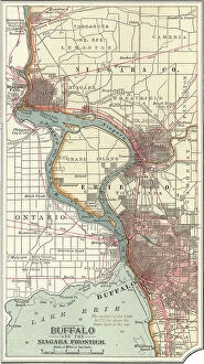 Related Images Framed Print Collection: Map of Buffalo and the Niagara Frontier, c.1900 (engraving)