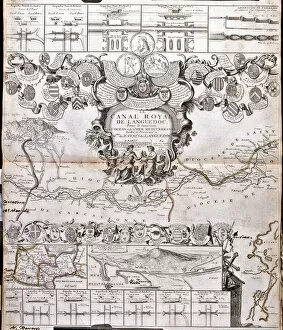 Canal du Midi Fine Art Print Collection: Map of the Canal du Midi, with its aqueducts (Engraving, 1717)