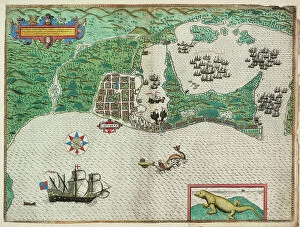 Maps Canvas Print Collection: Map of Cartagena, 1588 (engraving)