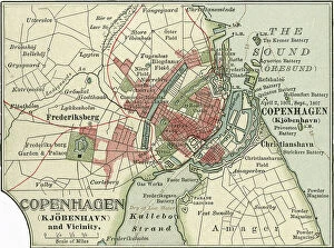 Denmark Premium Framed Print Collection: Map of Copenhagen, c.1900 (engraving)