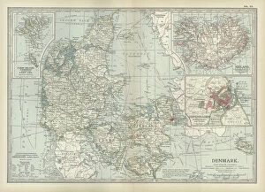 Iceland Metal Print Collection: Map of Denmark, c.1900 (engraving)
