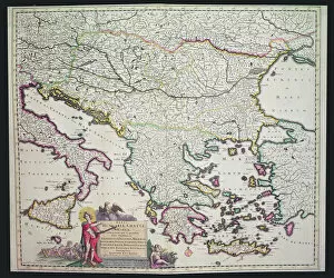 Bosnia and Herzegovina Canvas Print Collection: Map of Greece, Hungary and their surrounding countries (hand coloured engraving)